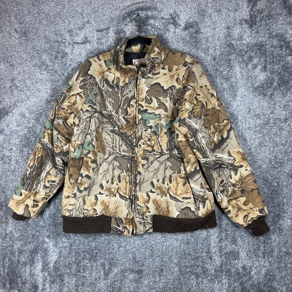 Woolrich Jacket Mens Large Brown Wool Camouflage Bomber Insulated Full Zip